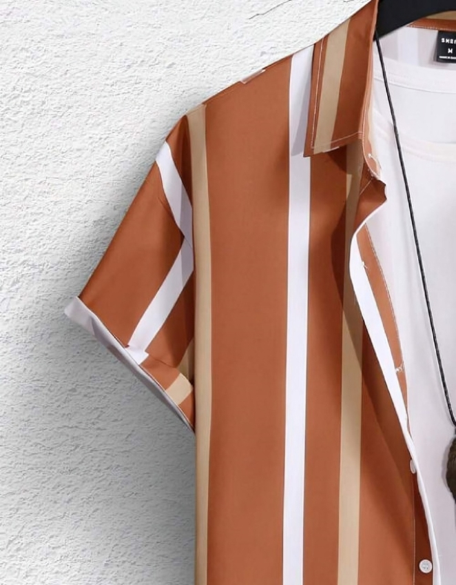 Men Regular Fit Striped Button Down Collar Casual Shirt