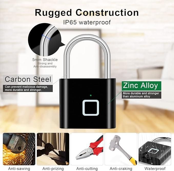 Fingerprint Padlock Rechargeable Keyless Anti-theft Security Smart Door Lock