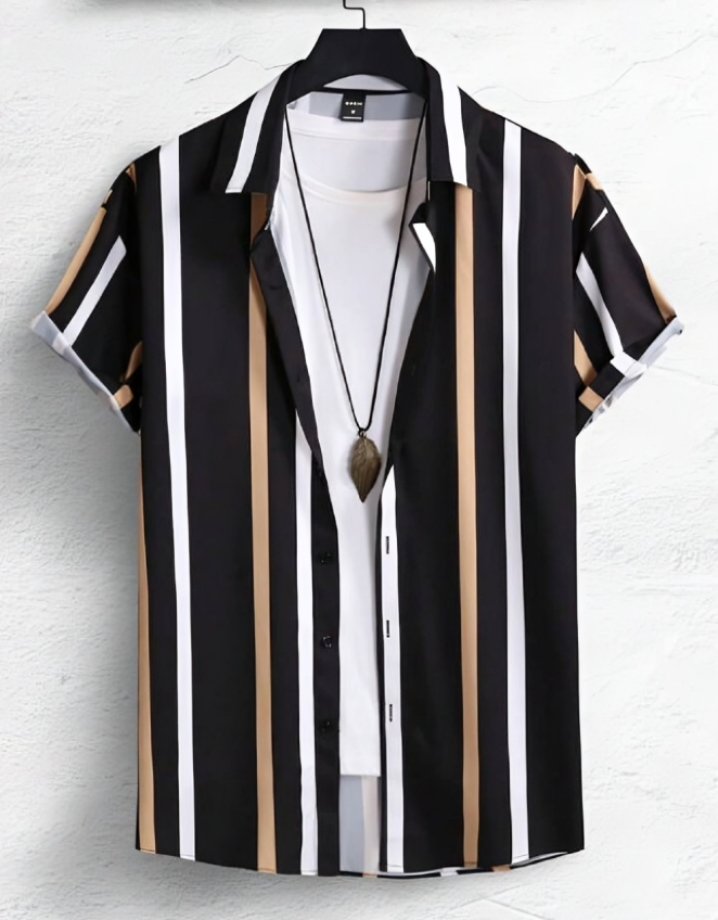 Men Regular Fit Striped Spread Collar Casual Shirt