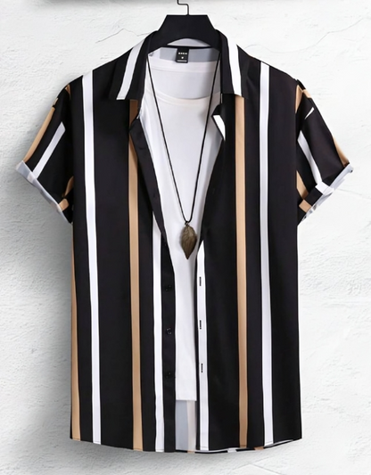 Men Regular Fit Striped Spread Collar Casual Shirt