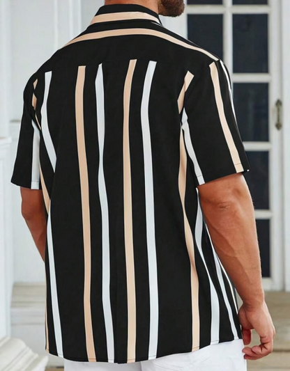 Men Regular Fit Striped Spread Collar Casual Shirt