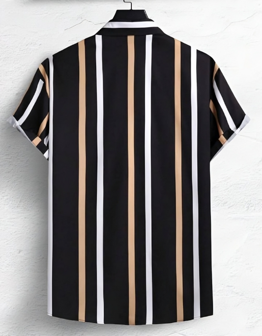 Men Regular Fit Striped Spread Collar Casual Shirt