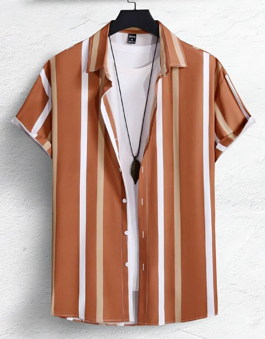 Men Regular Fit Striped Button Down Collar Casual Shirt