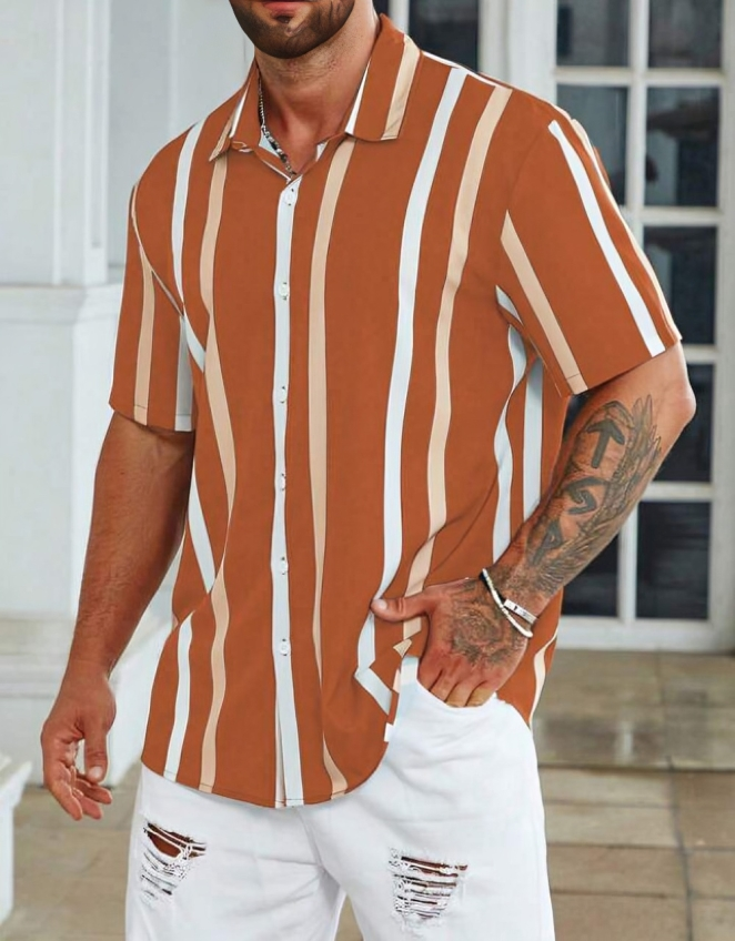 Men Regular Fit Striped Button Down Collar Casual Shirt