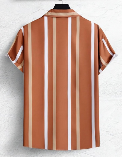 Men Regular Fit Striped Button Down Collar Casual Shirt