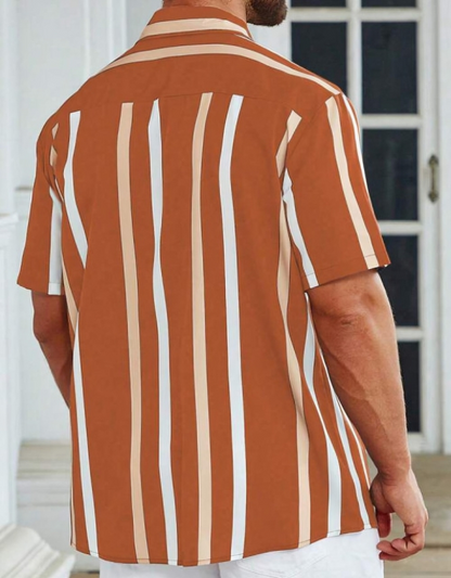 Men Regular Fit Striped Button Down Collar Casual Shirt