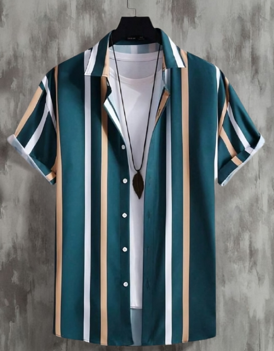 Men Regular Fit Striped Spread Collar Casual Shirt