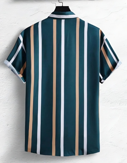 Men Regular Fit Striped Spread Collar Casual Shirt