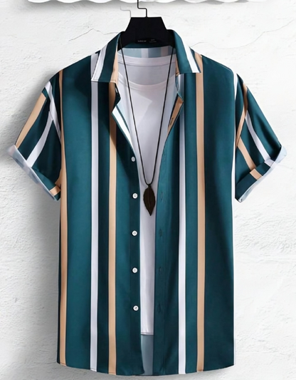 Men Regular Fit Striped Spread Collar Casual Shirt