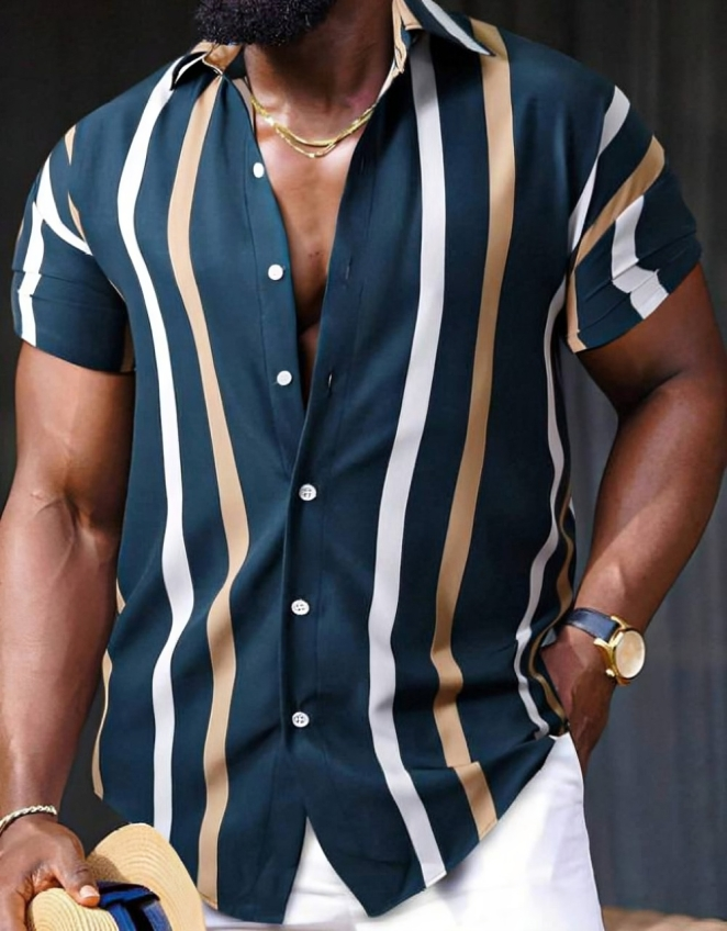 Men Regular Fit Striped Spread Collar Casual Shirt