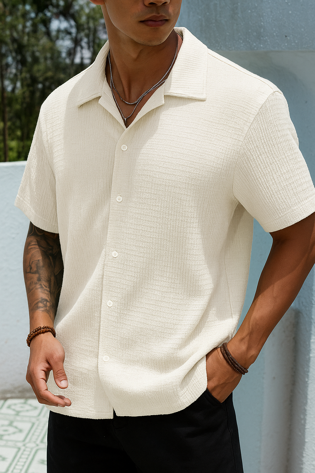 Men Regular Fit Solid Club Collar Casual Shirt