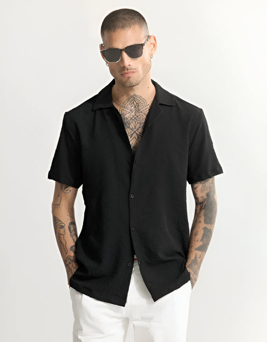 Men Regular Fit Self Design Club Collar Casual Shirt